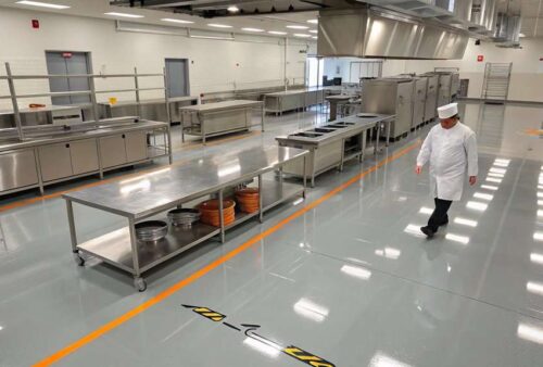 Commercial epoxy flooring enhancing hygiene and safety in food service environments