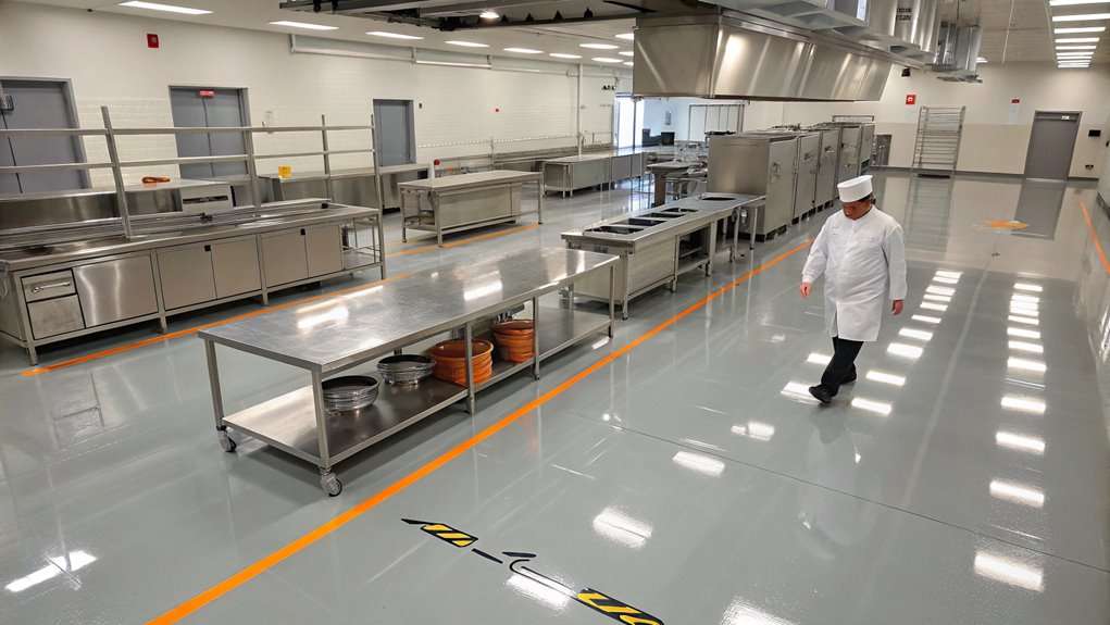 Commercial epoxy flooring enhancing hygiene and safety in food service environments