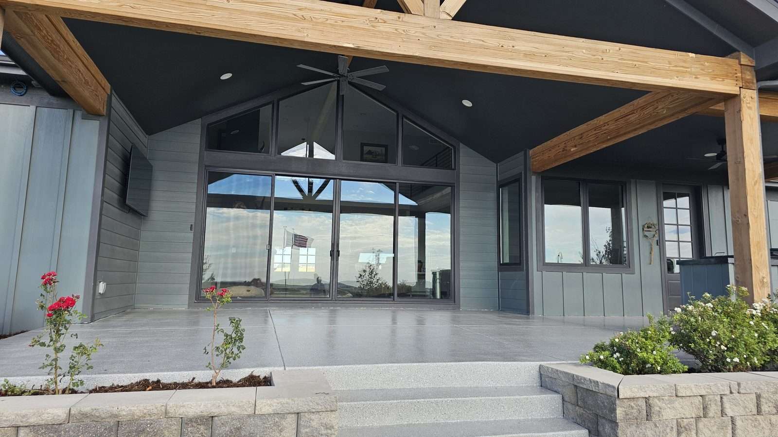 Exterior epoxy concrete coating on a covered porch