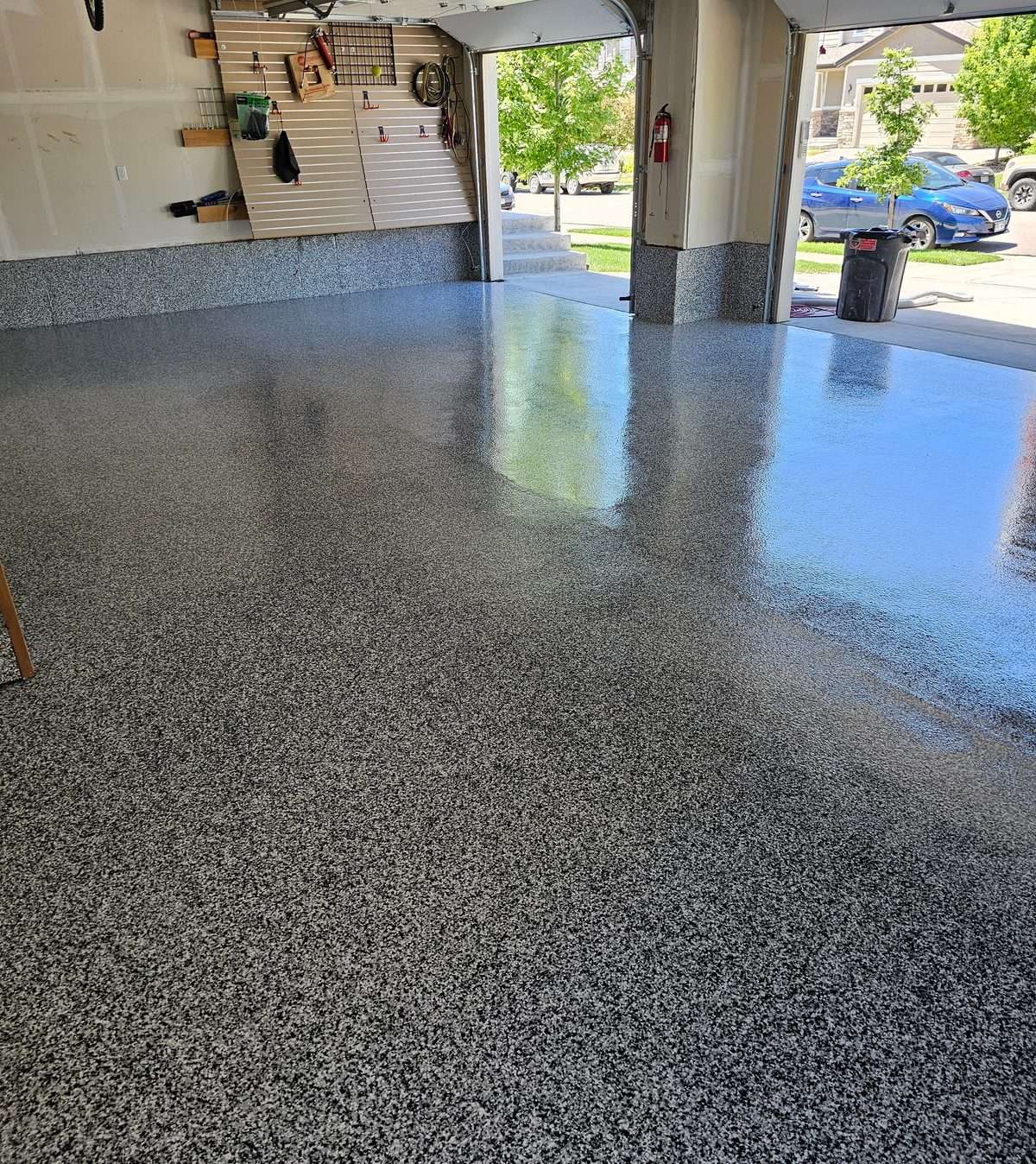 Polyaspartic garage floor coating with a high-gloss finish